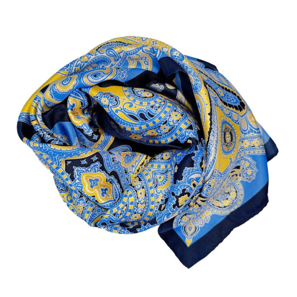 Seidentuch blau Paisley Muster mit IW Emblem